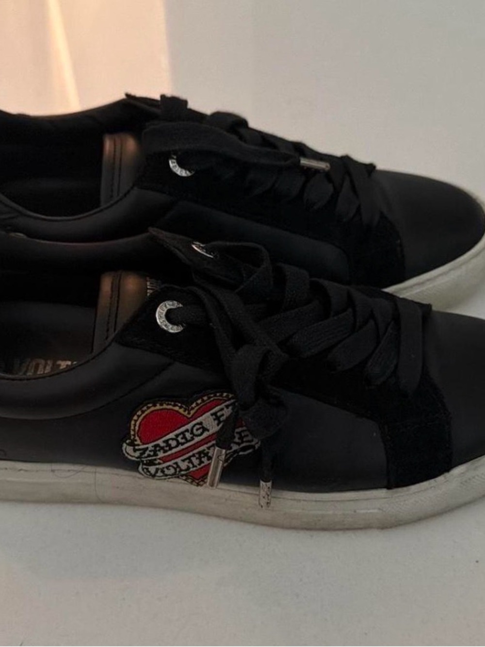 Zadig & Voltaire Black Sneakers with Red Heart Patch